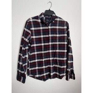 American Eagle Mens Classic Fit Plaid Button Down Shirt Burgundy Navy Blue M